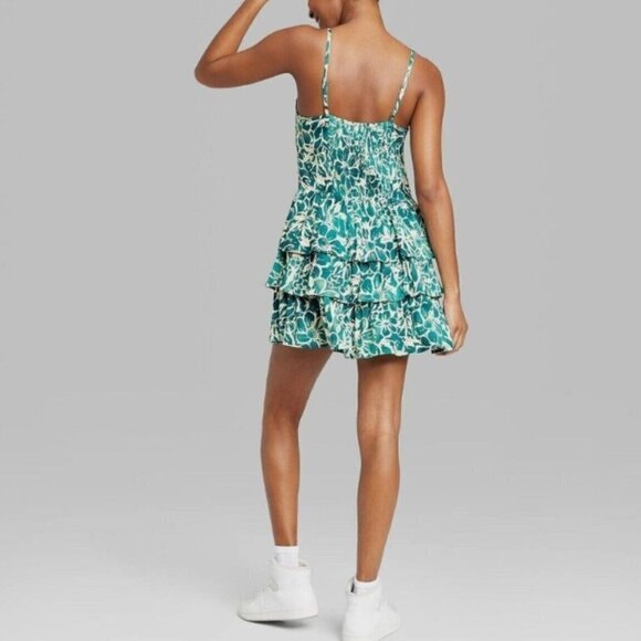 NWT Wild Fable Sleeveless Corset Tiered Fit & Flared Dress, Turquoise Floral - Picture 2 of 4